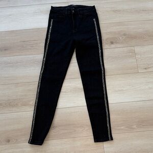 Numeio Black Skinny Jeans with silver Side Stripes